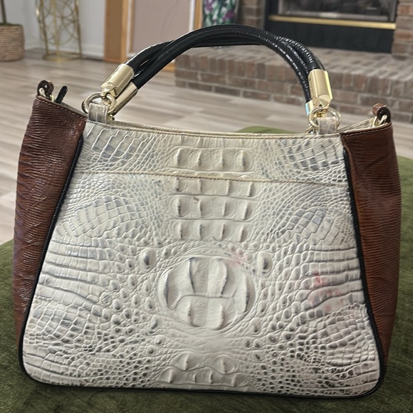 Brahmin White and Brown Croc-Embossed Satchel - Picture 3 of 15